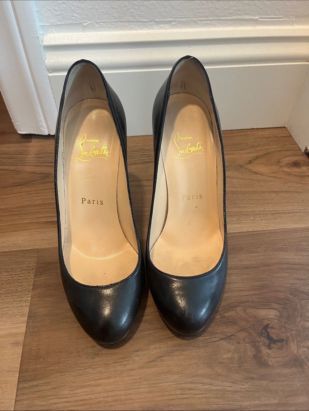 Christian Louboutin Black Leather Round-Toe Pumps